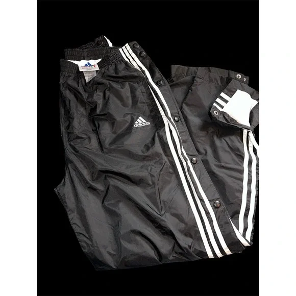 Vtg Adidas Side Snap Button Black/White Side Stripe Athletic Track Pants Size La - Picture 4 of 5